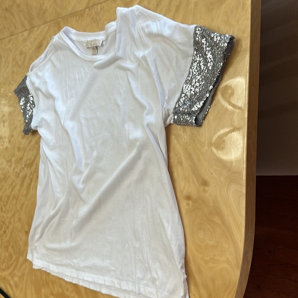 🧡 MICHAEL KHORS WHITE TOP-SEQUIN SHORT SLEEVE- - Picture 4 of 15